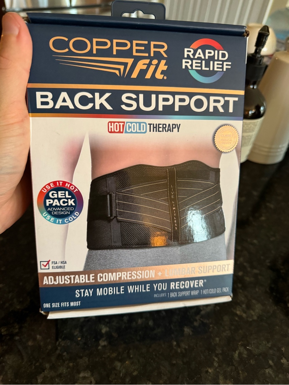 Copper Fit Rapid Relief Back Support - Black